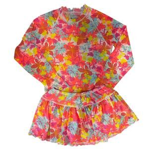 Coolibar Girls orange pink floral skirt and long sleeve set size large